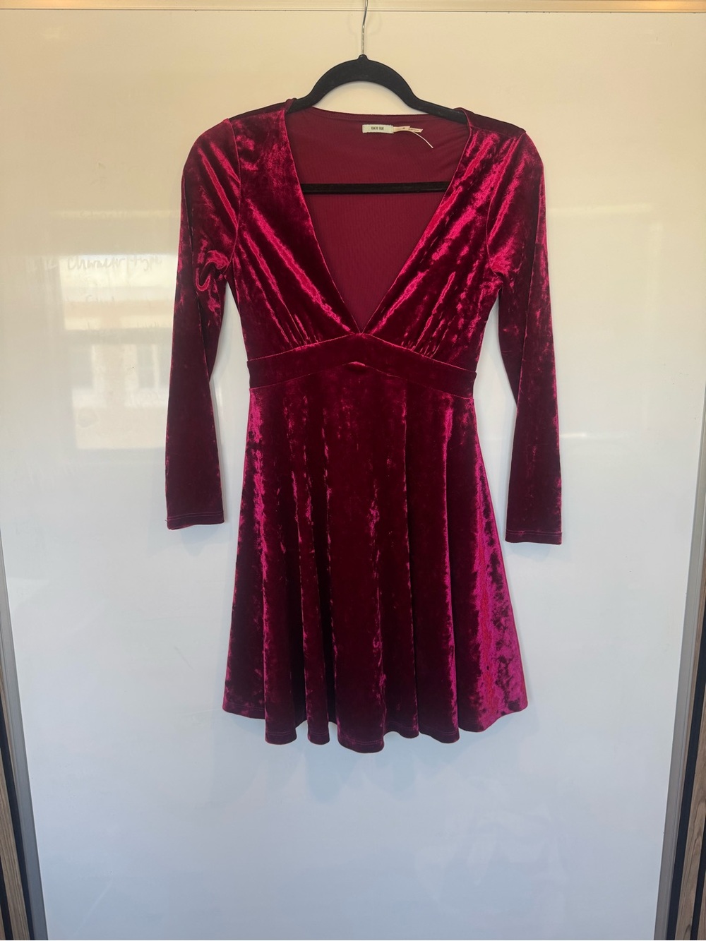 Aritzia Velvet Deep Burgundy V-Neck Mini Dress
